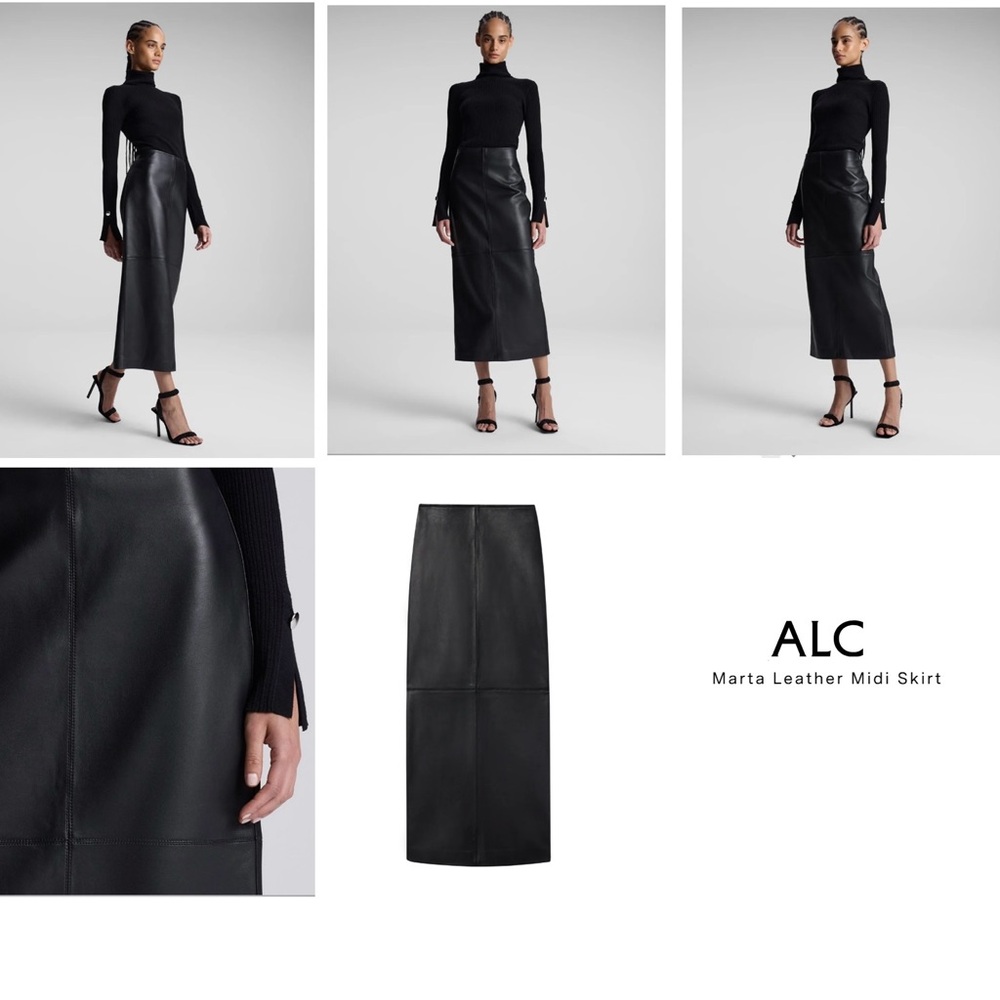 ALC Elegant Black Leather Pencil Skirt